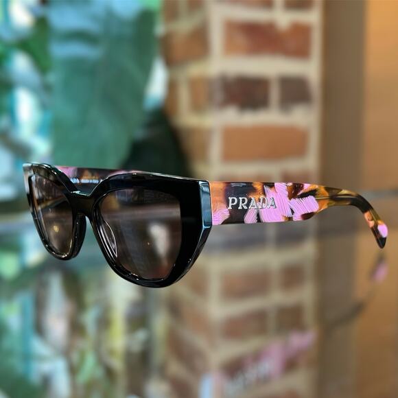 PRADA SPRA09 Pink Brown Tortoise Mahogany Lenses Prada Logo Geometric Sunglasses - Picture 2 of 6